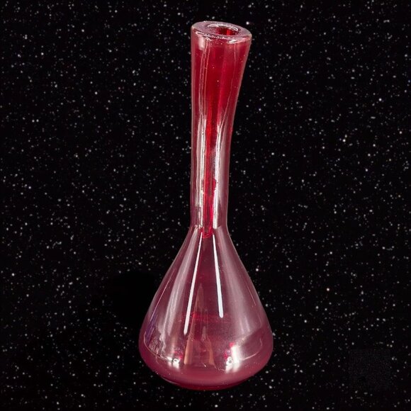 Hand Blown Art Glass Vase Ruby Red Clear Handle Hand Made Vintage Glass Jug - Picture 12 of 15
